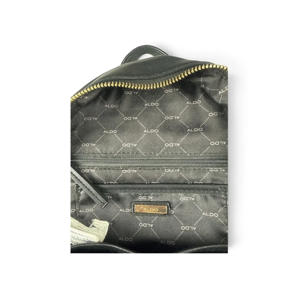 Aldo Black Quilted Mini Backpack Gold Hardware Chevron Diamond Faux Leather Bag